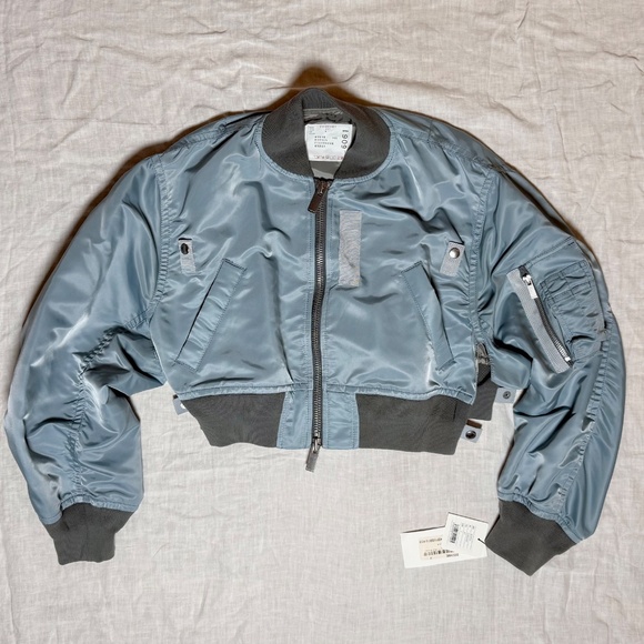 Sacai Light Blue Cropped Bomber Jacket - Picture 2 of 5